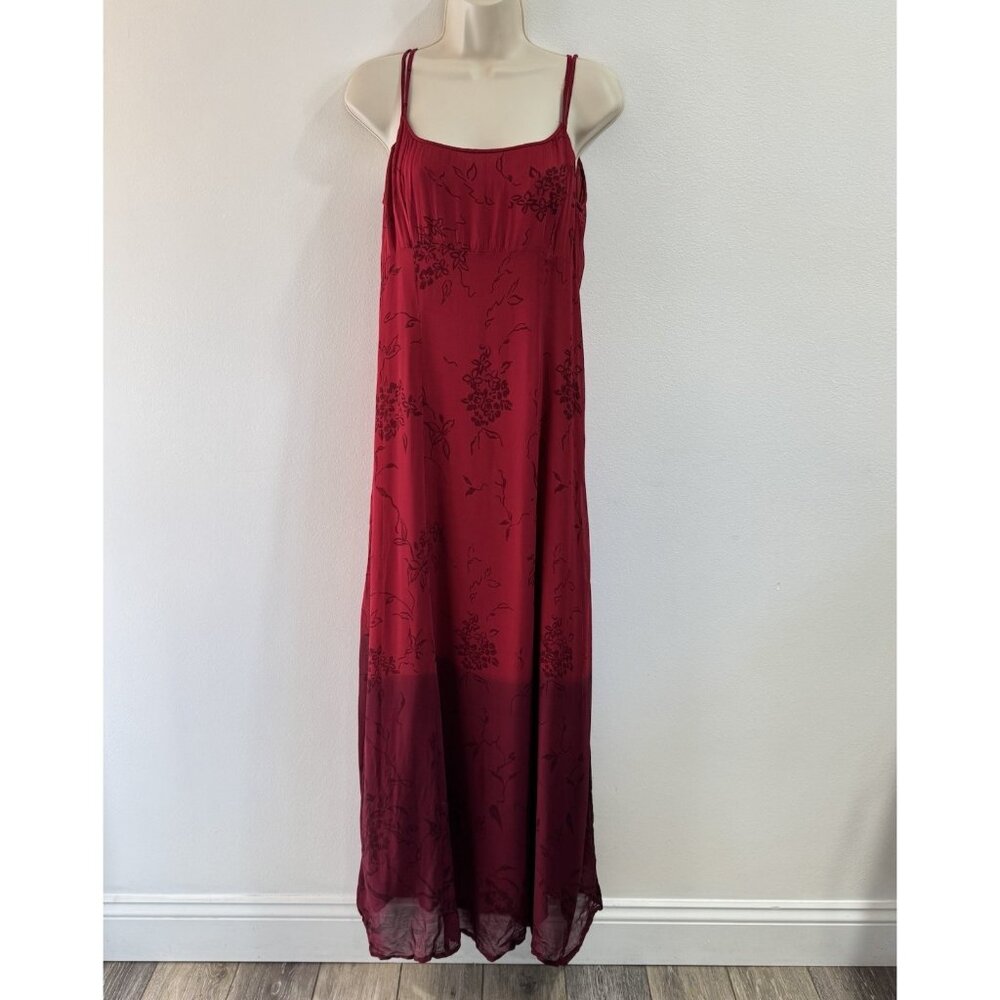 Vintage 90s Y2K Reflections Spiegel Maxi Dress 8 Floral Dip Dye Red Fairy Goth